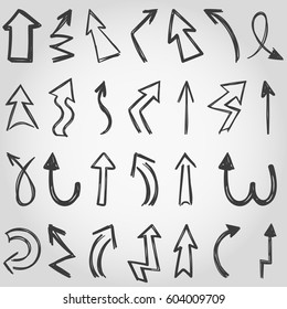 Doodle Arrow. Isolated vector hand drawn arrows set on a white background.