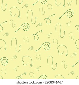 Patrón de flecha de Doodle, elementos vectoriales dibujados a mano verde con fondo amarillo editable