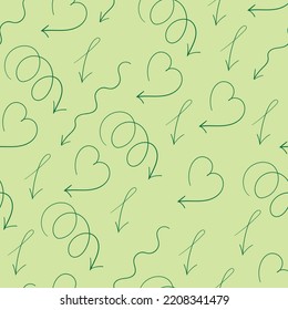 Patrón de flecha de doodle, elementos aislados del vector dibujado a mano verde. fondo editable