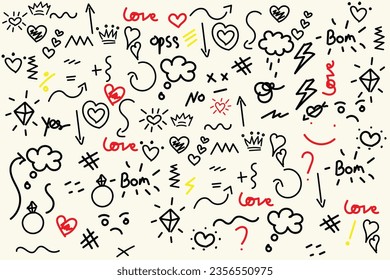 doodle arrow pen line doodle,sparkling decoration. Simple sketch line style emphasis, thoughtfulness, pattern elements. Vector illustration.