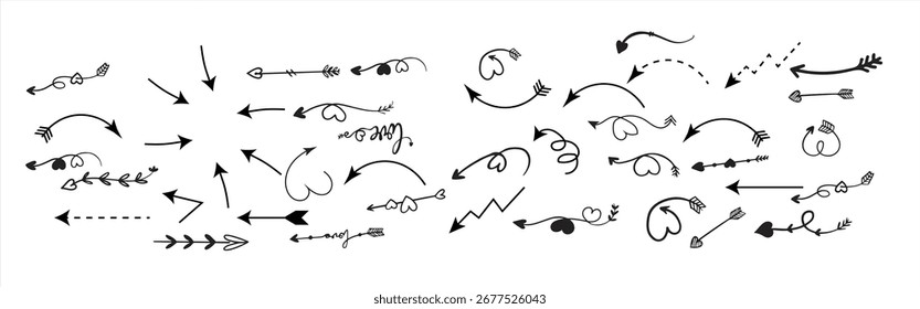 conjunto de seta doodle coleção de elementos desenhados à mão ilustração de vetor 