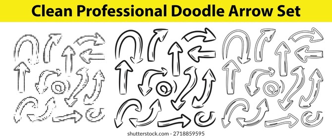 Seta de doodle definida para indicação de design e direção