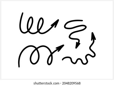 Icono de conjunto de flecha de doodle aislado en blanco. Línea de arte dibujada a mano. Esbozar ilustración de material vectorial. EPS 10