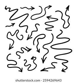 Doodle arrow set isolated on white background. Vector illustration.
