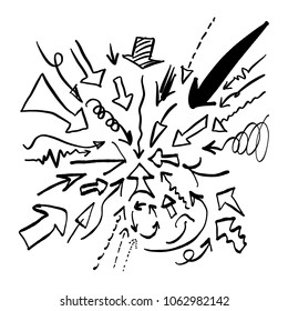 doodle arrow set vector illustration sketch hand drawn with black lines isolated on white background