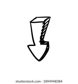 Doodle arrow sign pointing down on white background vector illustration