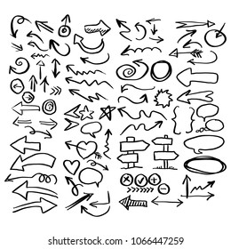doodle arrow and signs set vector illustration sketch hand drawn with black lines isolated on white background