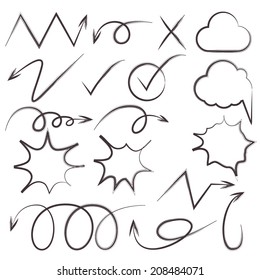doodle arrow, sketch bubble, cartoon speech bubble