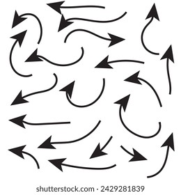 Doodle arrow vector. Set of arrows. Hand drawn arrow set. Set of line arrows. Modern simple arrows vector. Black Arrows set.
