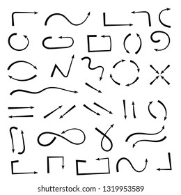 Doodle arrows. Black flat cartoon icons. Vector illustration isolated on white background