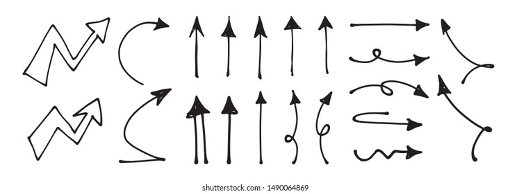 Doodle arrows collection. Set of hand drawn arrow illustrations.