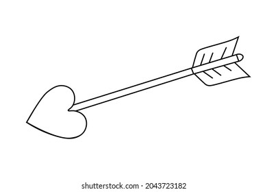 Doodle arrows of Cupid. Flat arrow, icon, logo vector illustration. Heart arrow. Valentines Day decor for a postcard, design, poster
