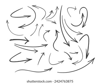 Doodle Arrows Design Elements Monochrome Vector Set Comprises Hand-drawn, Whimsical Arrows In Various Styles