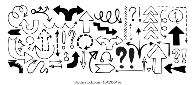 Doodle arrows, exclamation signs and question marks