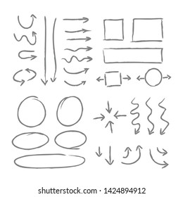 Doodle arrows and frames set. Hand drawn arrow elements collection.