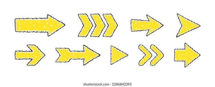 Flechas de garabato. Flechas dibujadas a mano con diferentes texturas. Gráficos escalables para vectores