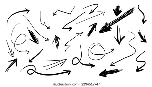 Doodle Arrows icons Set. arrow icon with various directions. hand drawn style. isolated on a white background. vector illustration 