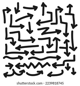 Doodle Arrows icons Set. arrow icon with various directions. hand drawn style. isolated on a white background. vector illustration