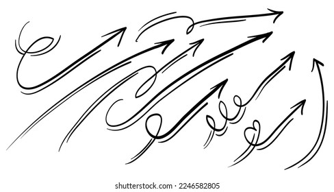 Doodle Arrows icons Set. arrow icon with various directions. hand drawn style. isolated on a white background. vector illustration