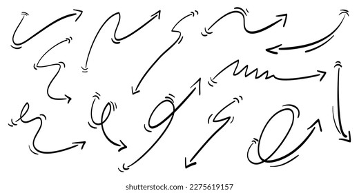 Doodle Arrows icons Set. arrow icon with various directions. arrow direction hand drawing. isolated on a white background. vector illustration