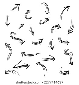 Doodle Arrows icons Set. arrow icon with various directions. arrow direction hand drawing. isolated on a white background. vector illustration