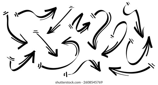 Doodle Arrows icons Set. hand drawn arrow icon with various directions. isolated on a white background