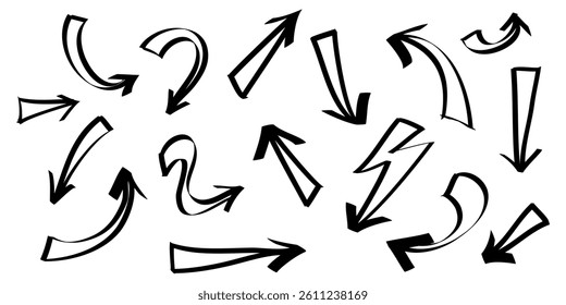 Doodle Arrows icons Set. hand drawn arrow icon with various directions. isolated on a white background