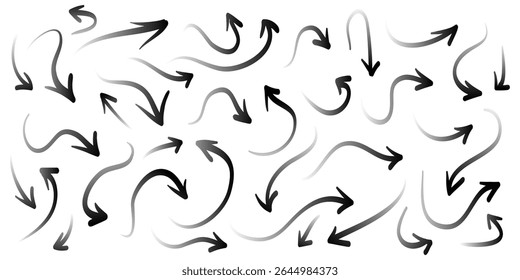 Conjunto de iconos de flechas Doodle. icono de flecha dibujado a mano con varias direcciones. aislado en un fondo blanco