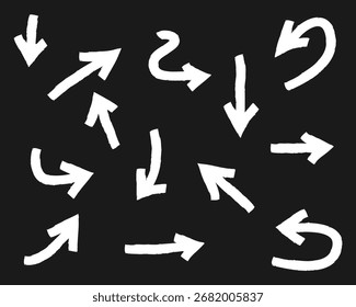 Doodle Arrows icons Set. hand drawn arrow icon with various directions. isolated on a black background