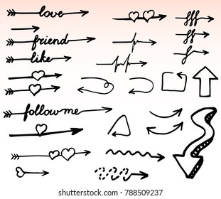 Doodle arrows. Isolated, hand drawn set.