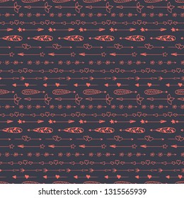 Doodle arrows seamless pattern. Vector arrows coral background. Ethnic, hippie style seamless ornament for print, textile, gift wrap, backdrop