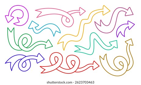 doodle arrows set. Arrow icon. Set of Hand drawn arrows doodle. Arrow Collection Directions doodle. 