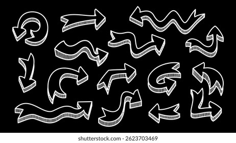 doodle arrows set. Arrow icon. Set of Hand drawn arrows doodle. Arrow Collection Directions doodle. 