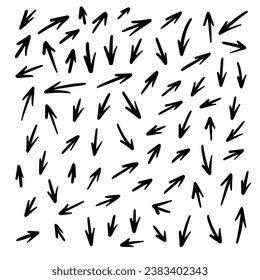 Doodle arrows set black color line. Hand drawn in cartoon comic style vector art. Isolated on white background.