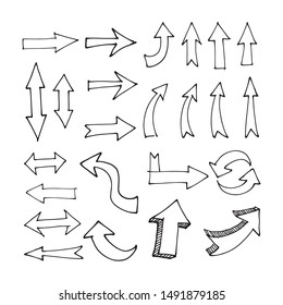 Doodle arrows set. Collection of hand drawn arrow illustrations.