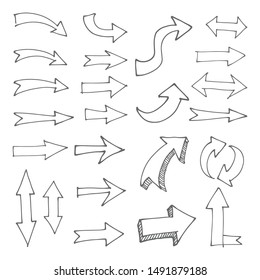 Doodle arrows set. Collection of hand drawn arrow illustrations.