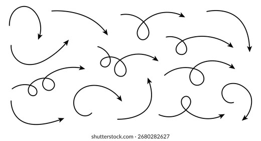 Doodle Arrows Set - Gebogene und verdrehte handgezeichnete Pfeile