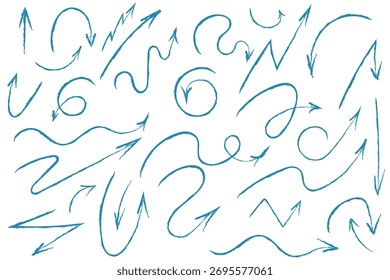 Conjunto de flechas Doodle. Ilustraciones vectoriales dibujadas a mano. Fondo de flechas
