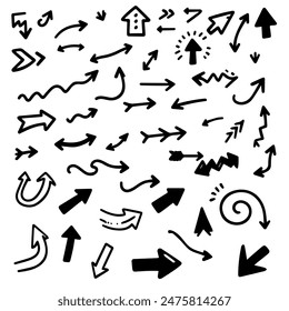 Doodle arrows set isolated on white background vector illustration