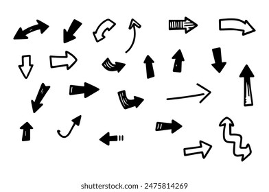 Doodle arrows set isolated on white background vector illustration