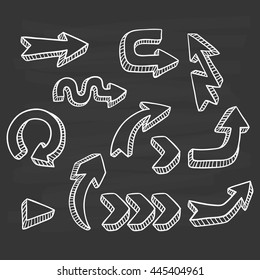Doodle arrows with shadow on chalkboard background