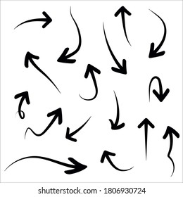 Doodle arrows thin lines set. Vector hand drawn arrow elements isolated on white.