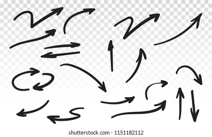 Doodle arrows vector curved line abstract hand drawn pointer icons for presentation or infographics
