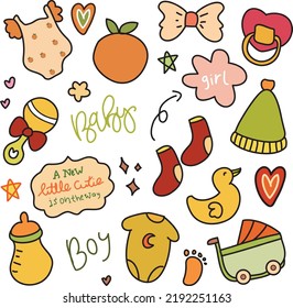 doodle art baby shower element design hand drawn