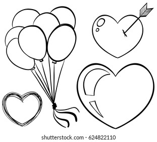 Doodle art for balloons and hearts