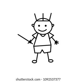 Doodle art, boy like a king with sword toy