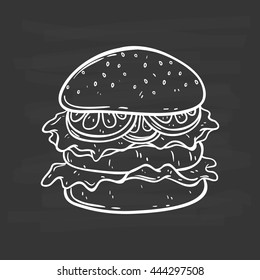 Doodle art burger on chalkboard background
