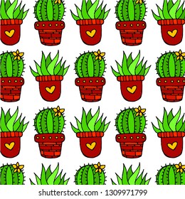 Doodle art cactus pattern vector