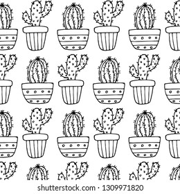 Doodle art cactus pattern vector