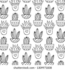 Doodle art cactus pattern vector